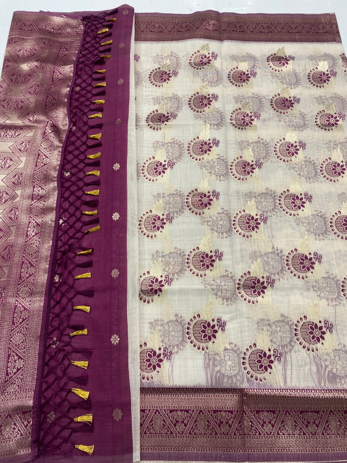 Soft Cotton Silver Butta Saree (3473-R22)