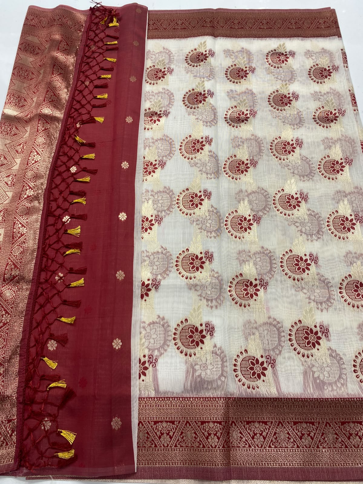 Soft Cotton Silver Butta Saree (3473-R22)