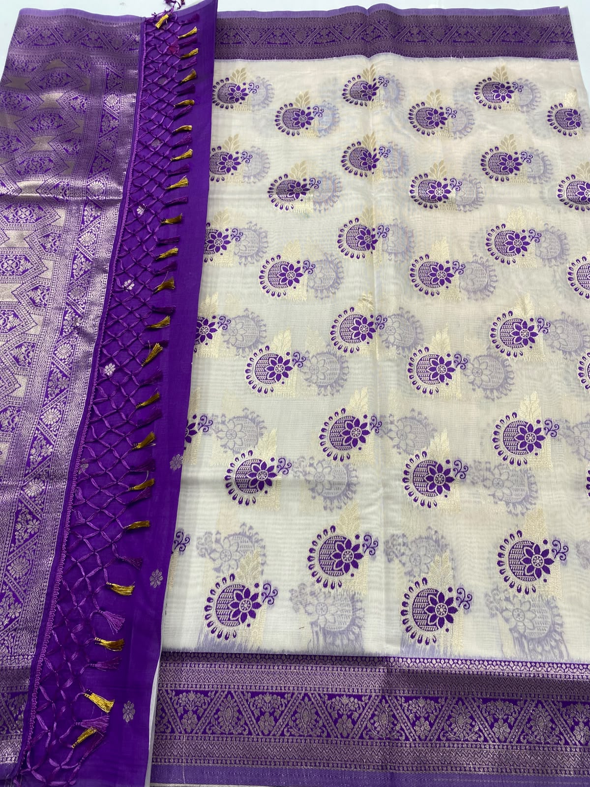Soft Cotton Silver Butta Saree (3473-R22)