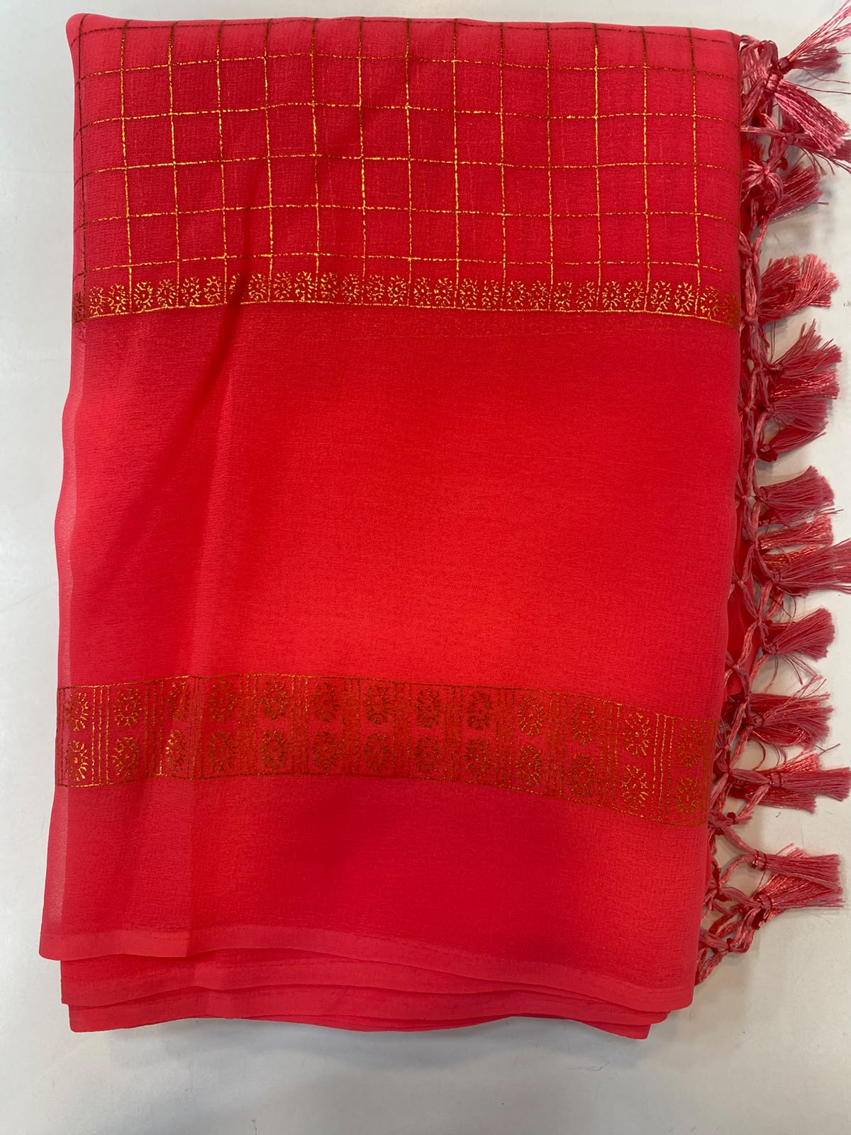 Fancy Georgette Zari Checks Saree (3451-R10)