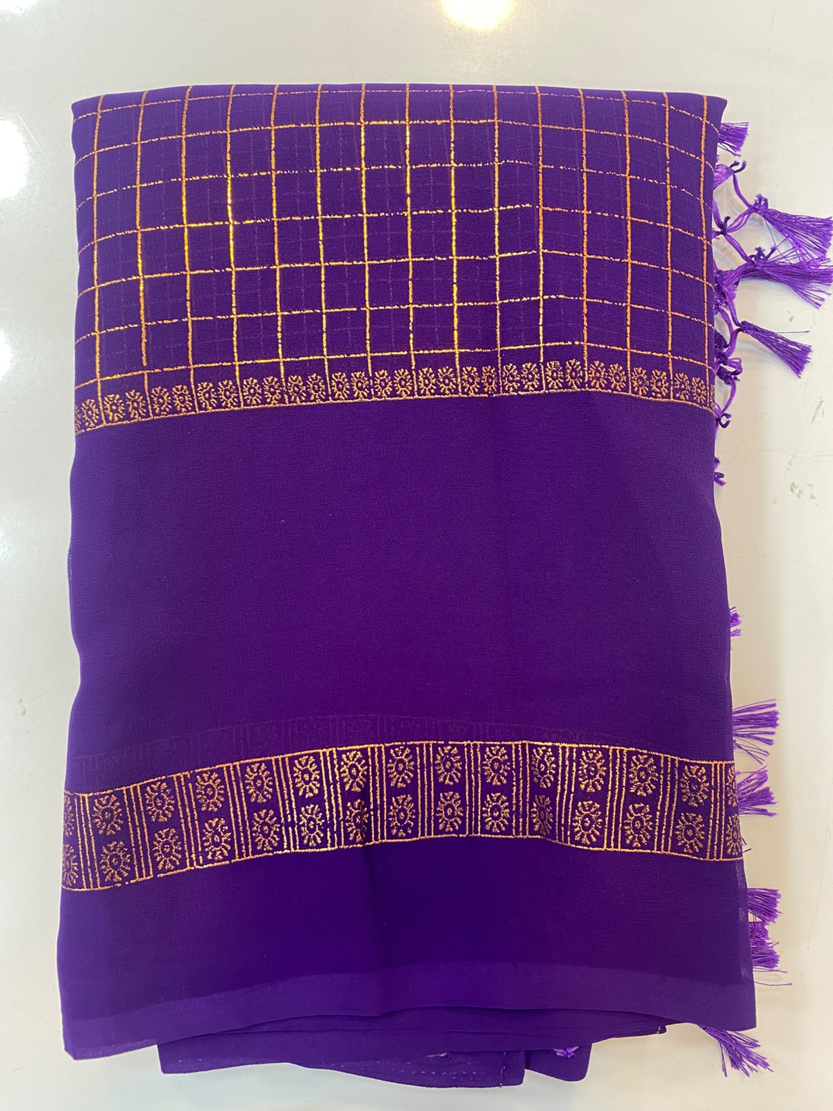 Fancy Georgette Zari Checks Saree (3451-R10)