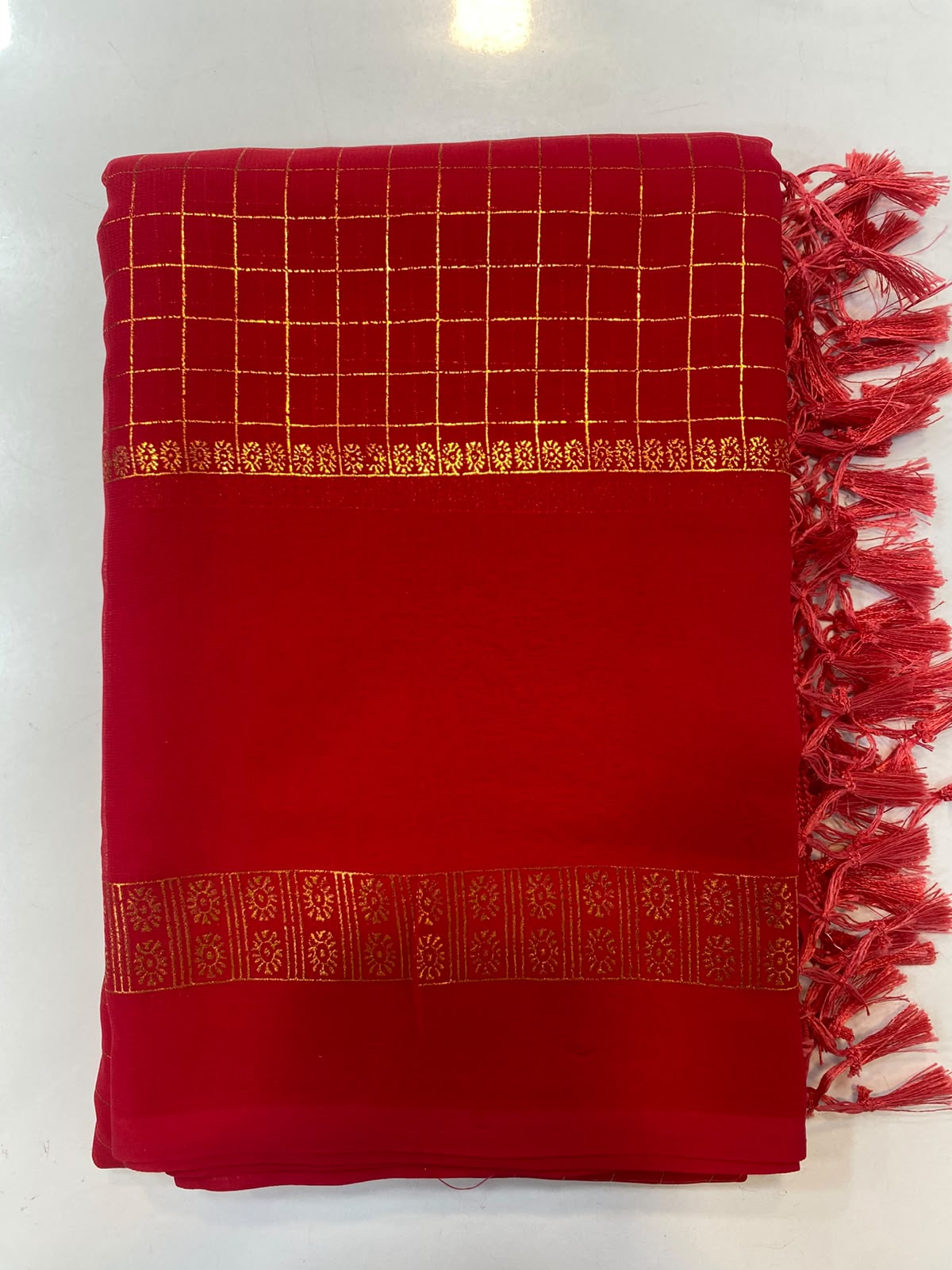Fancy Georgette Zari Checks Saree (3451-R10)