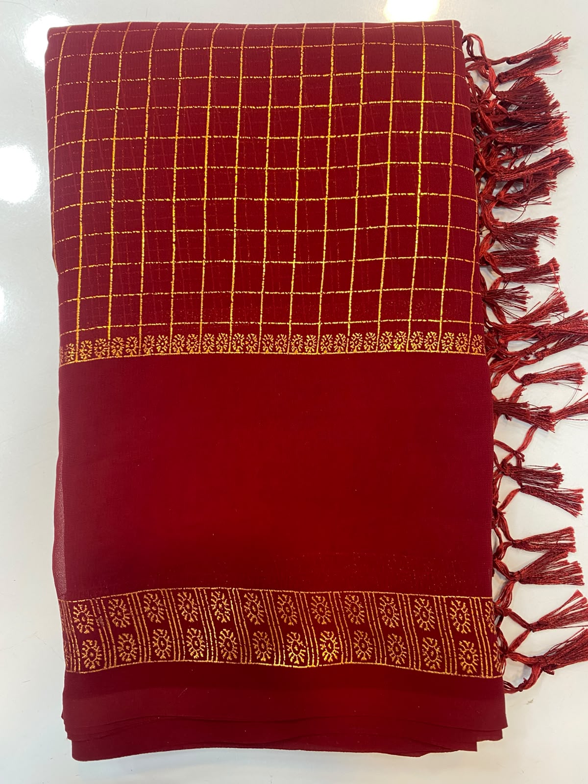 Fancy Georgette Zari Checks Saree (3451-R10)