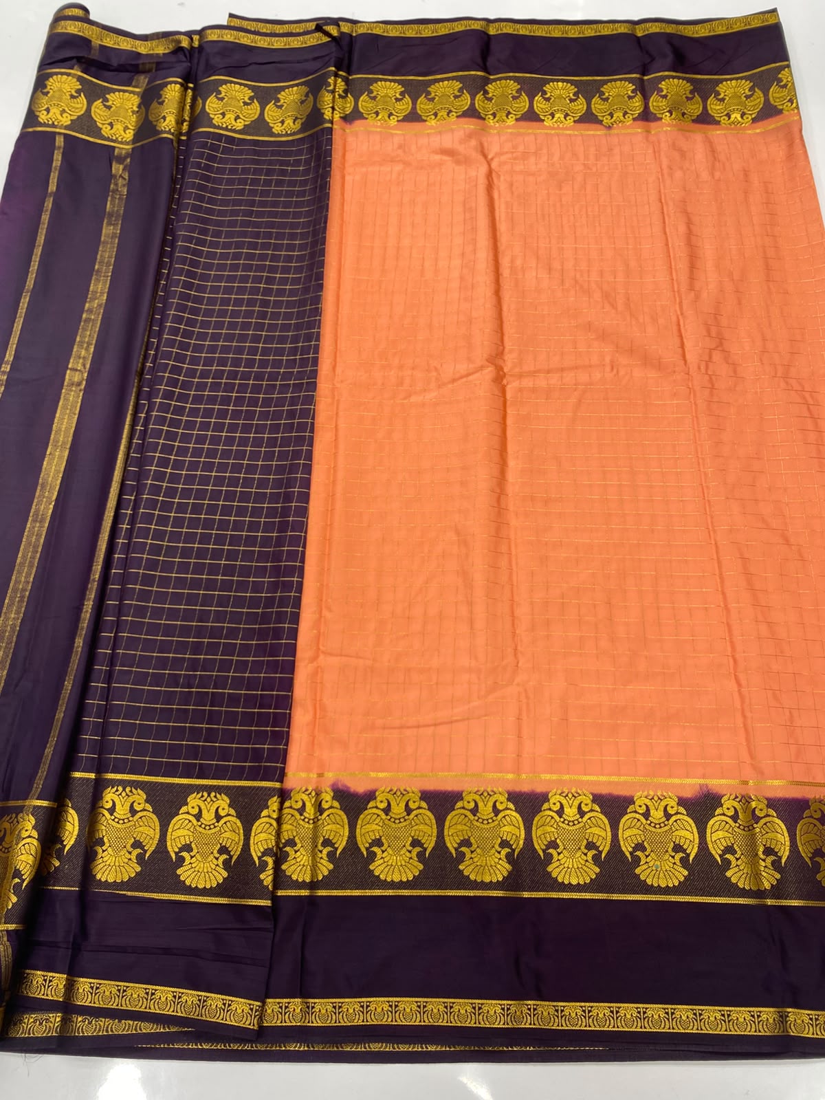 Crepe Checks Butta Saree(3485B-R21)