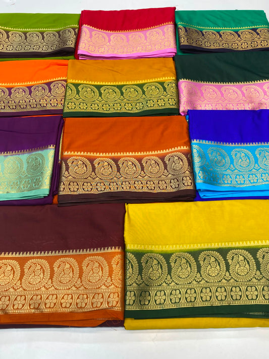 Mysore Crepe Zari Border Saree (3378G-R15)