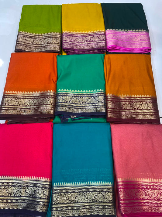 Mysore Crepe Zari Border Saree(35085G-R10)