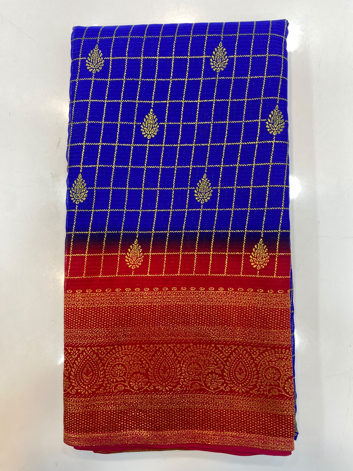 Fancy Georgette Zari Checks Saree(3445B-R32)