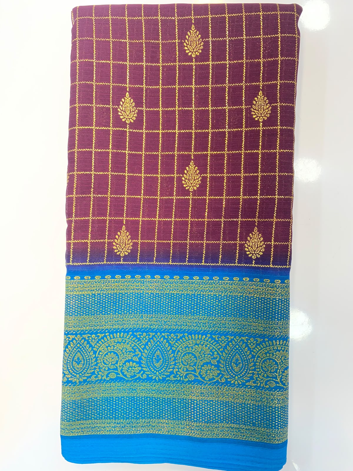 Fancy Georgette Zari Checks Saree(3445B-R32)