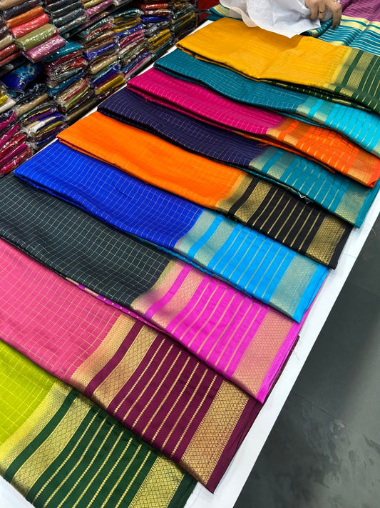 Mysore Crepe Checks Lines Saree(2897)