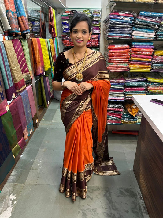 Mysore Crepe Bentex Border Saree  ( 3008B-R )