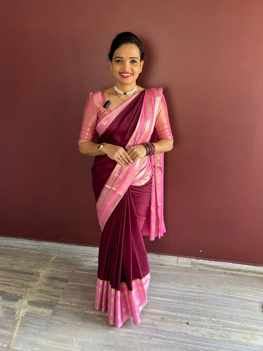 Mysore Crepe Bentex Border Saree  ( 3040-R )