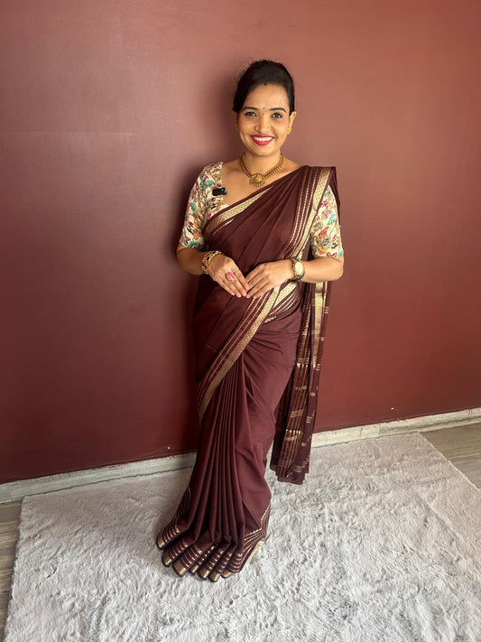 Mysore Crepe Chocolate Saree (3130)