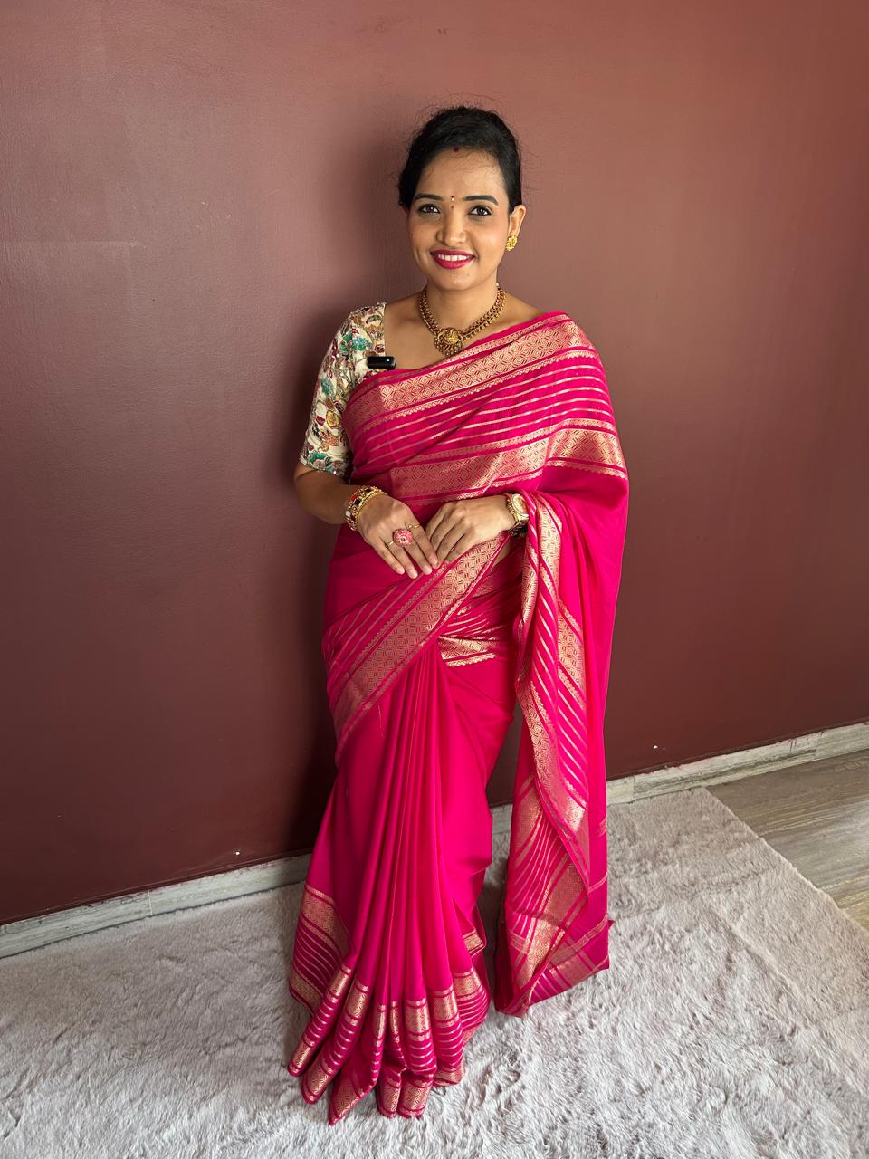Mysore Crepe Self Bentex Border Saree (3142)
