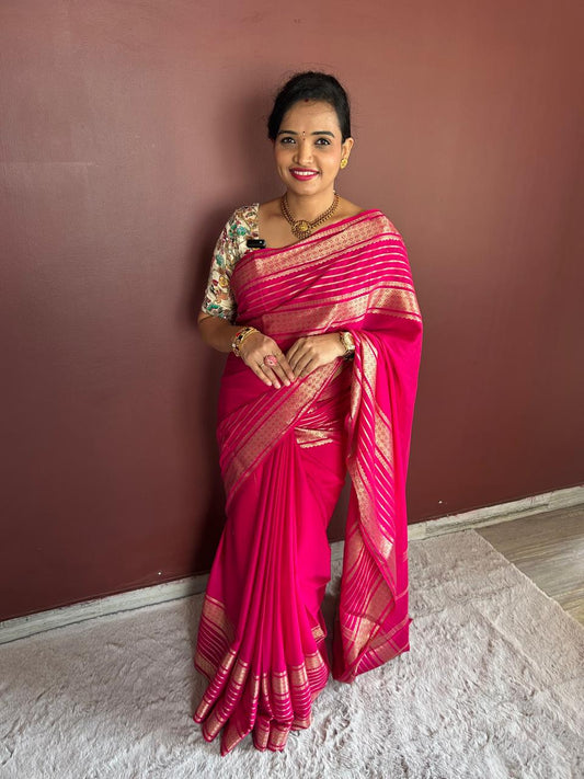 Mysore Crepe Self Bentex Border Saree (3142)