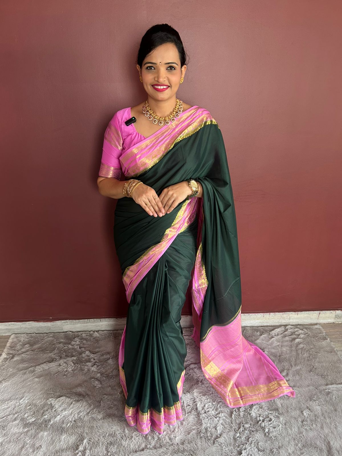 Mysore Crepe Lotus Border Saree (3146)