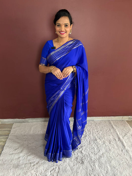 Mysore Crepe Royal Blue Saree (3052)