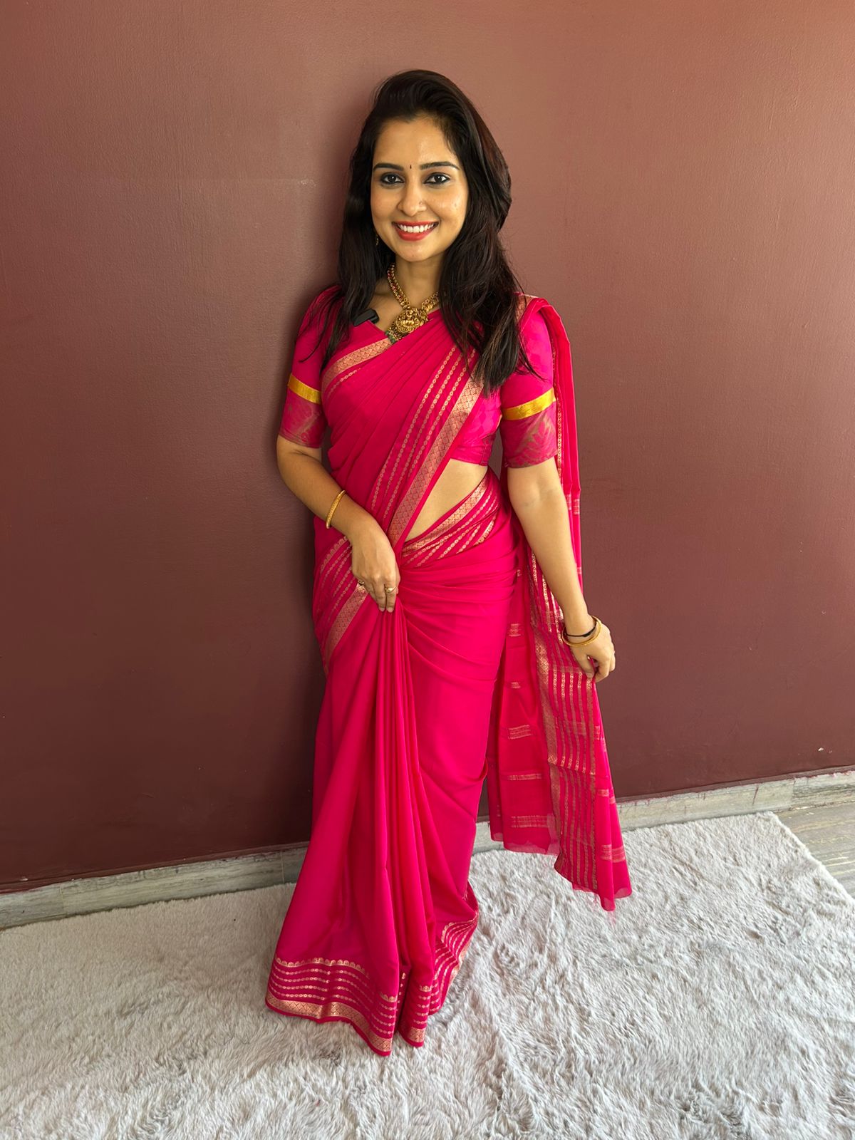 Mysore Crepe Rani Self Saree(3222)