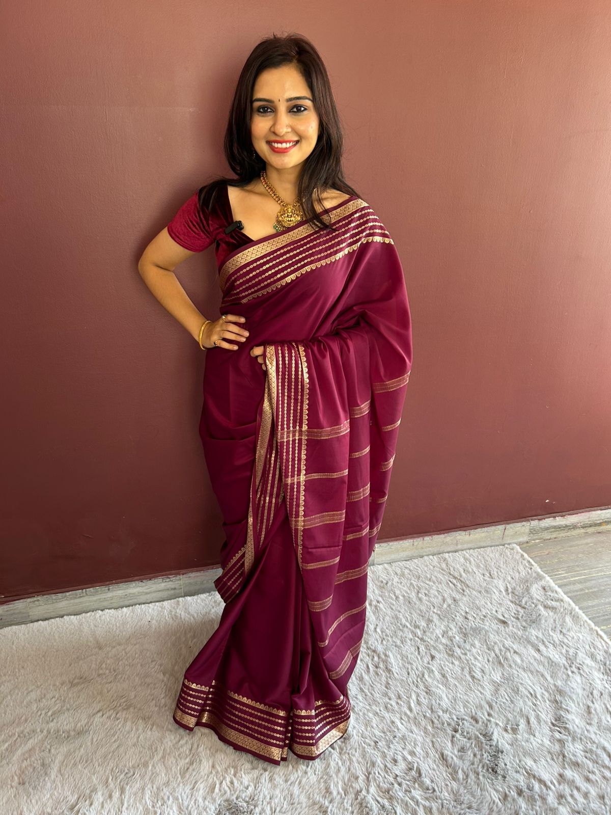 Mysore Crepe Wine Saree(3225)