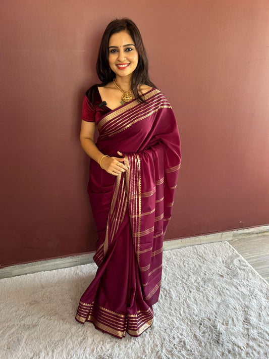 Mysore Crepe Wine Saree(3225)