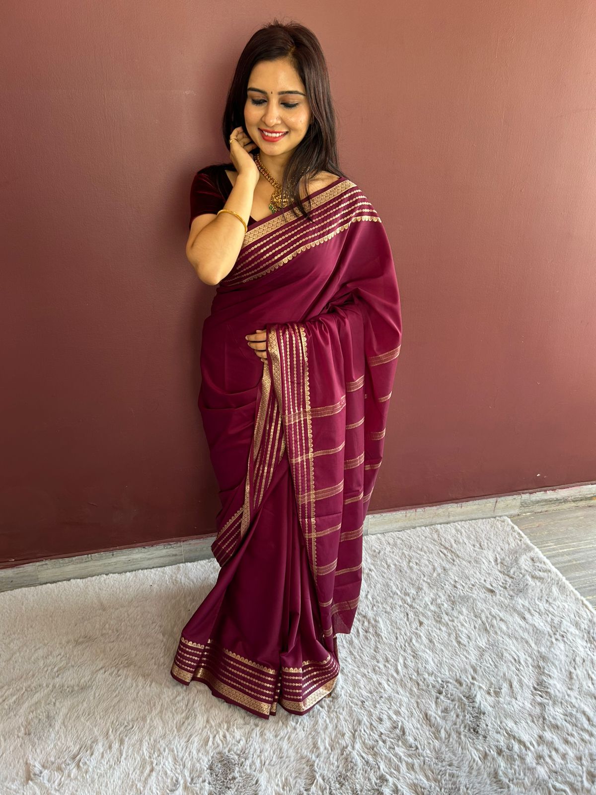 Mysore Crepe Wine Saree(3225)