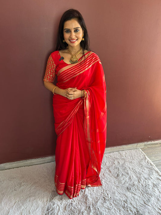 Mysore Crepe Red Saree(3223)