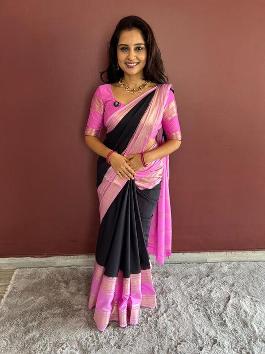 Mysore Crepe Bentex Border Saree  ( 3028-R )