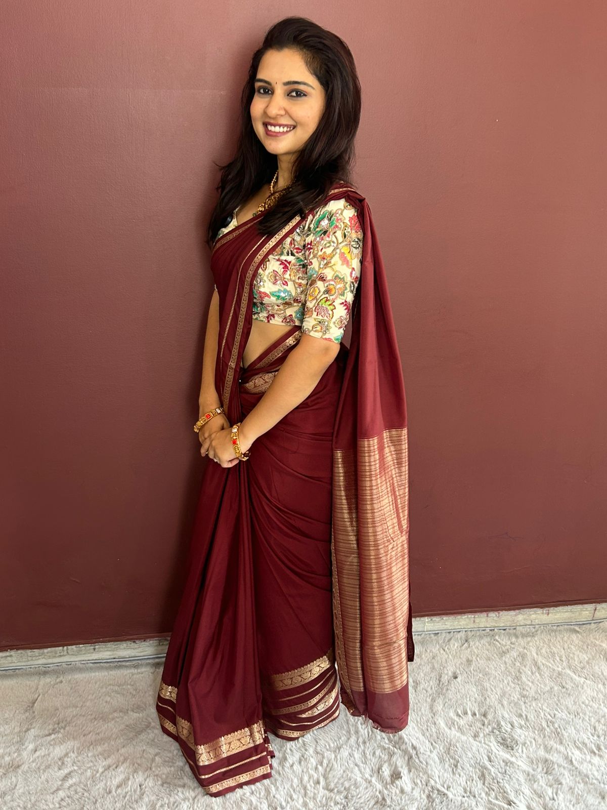 Mysore Crepe Self Lotus Border Saree(3244A)