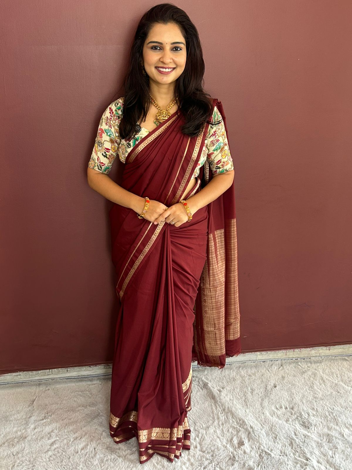 Mysore Crepe Self Lotus Border Saree(3244A)