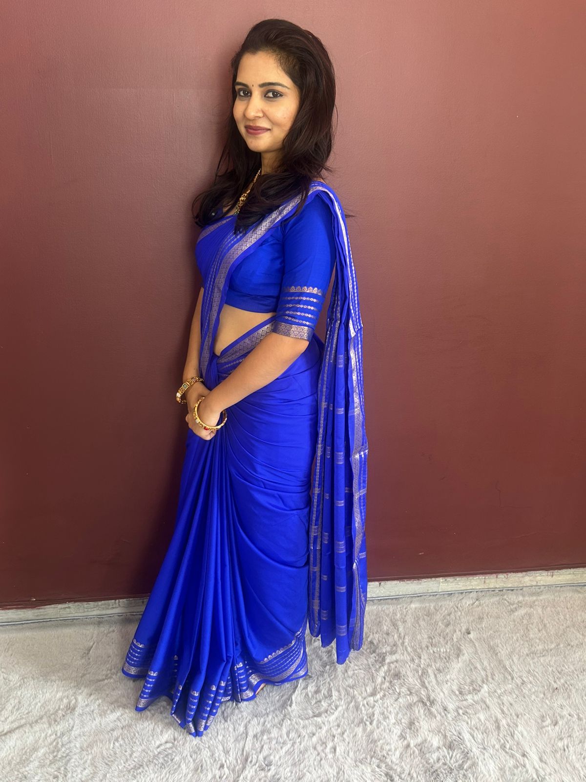 Mysore Crepe Royal Blue Saree(3221)