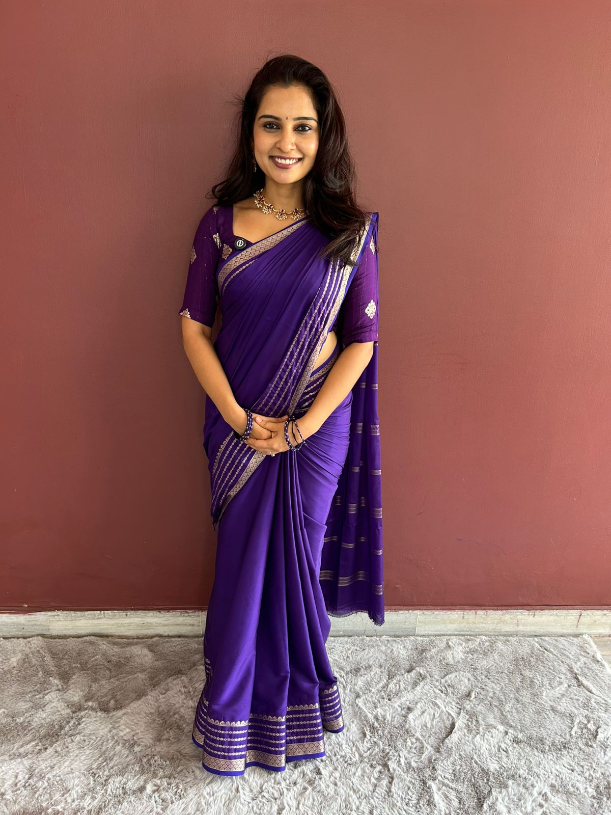 Mysore Crepe Purple Saree ( 3394-R )