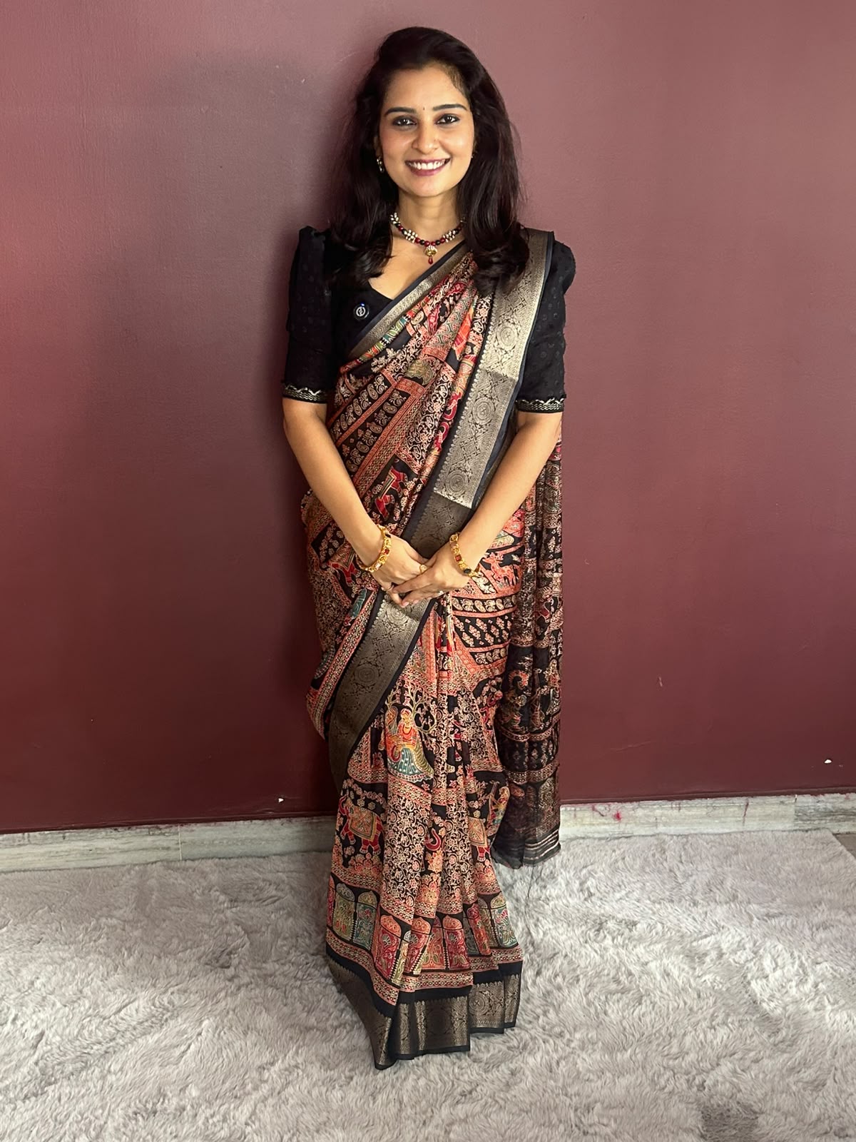 Fancy Georgette Print Saree (3414-R33)
