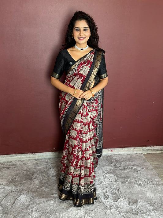 Fancy Digital Print Saree  (3432-R31)